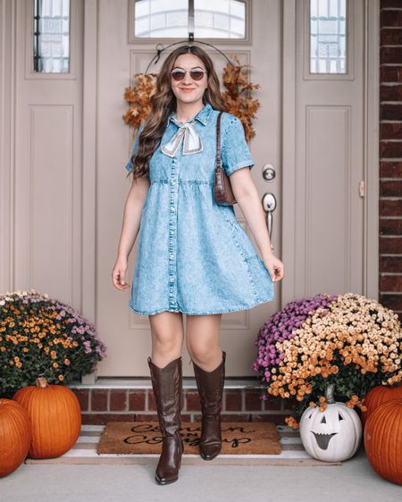This denim dress and western boots fit true to size. 
Fall outfits • concert outfit inspiration • cowgirl boots • Amazon fashion 

#LTKsalealert #LTKSeasonal #LTKunder50