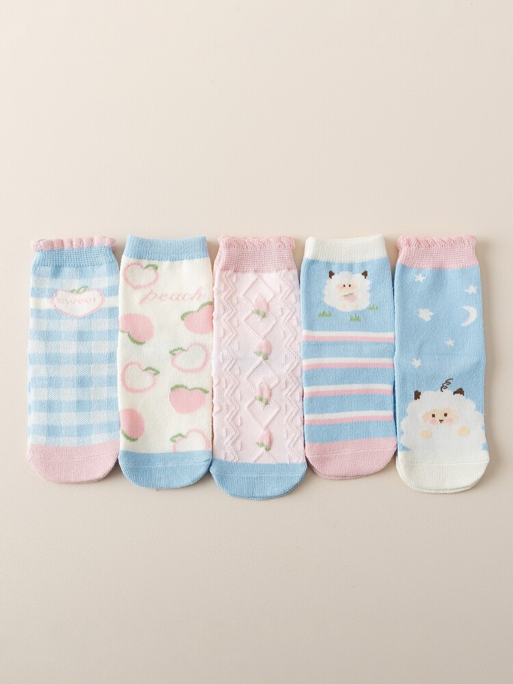 5pairs Toddler Girls Heart Pattern Crew Socks | SHEIN
