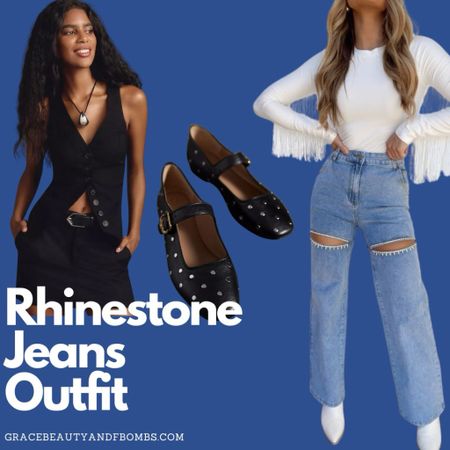 My exact jeans are sold out but I linked similar ones. This outfit would be so cute for concerts 

#rhinestonejeans #concertoutfit #festivaloutfit 

#LTKStyleTip #LTKSeasonal