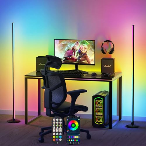 65" LED Corner Floor Lamp：Uocub 16 Million DIY Colors & 68+ Scene RGB Smart Modern Floor Lamp with Timing, Music Sync, App and Remote Control Standing Lamp for Living Room (2, 65") | Amazon (US)
