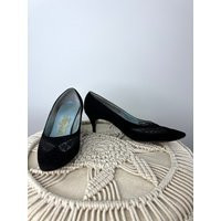 Vintage Late 1950S/Early 1960S Black Suede Kitten Heels With Lace Insets. Size 7 By Troylings | Etsy (US)