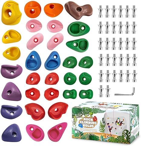 TOPNEW 32 Rock Climbing Holds Multi Size for Kids, Adult Rock Wall Holds Climbing Rock Wall Grips... | Amazon (US)