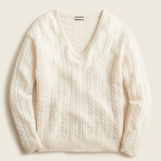 Cashmere cable-knit relaxed  V-neck sweater | J.Crew US