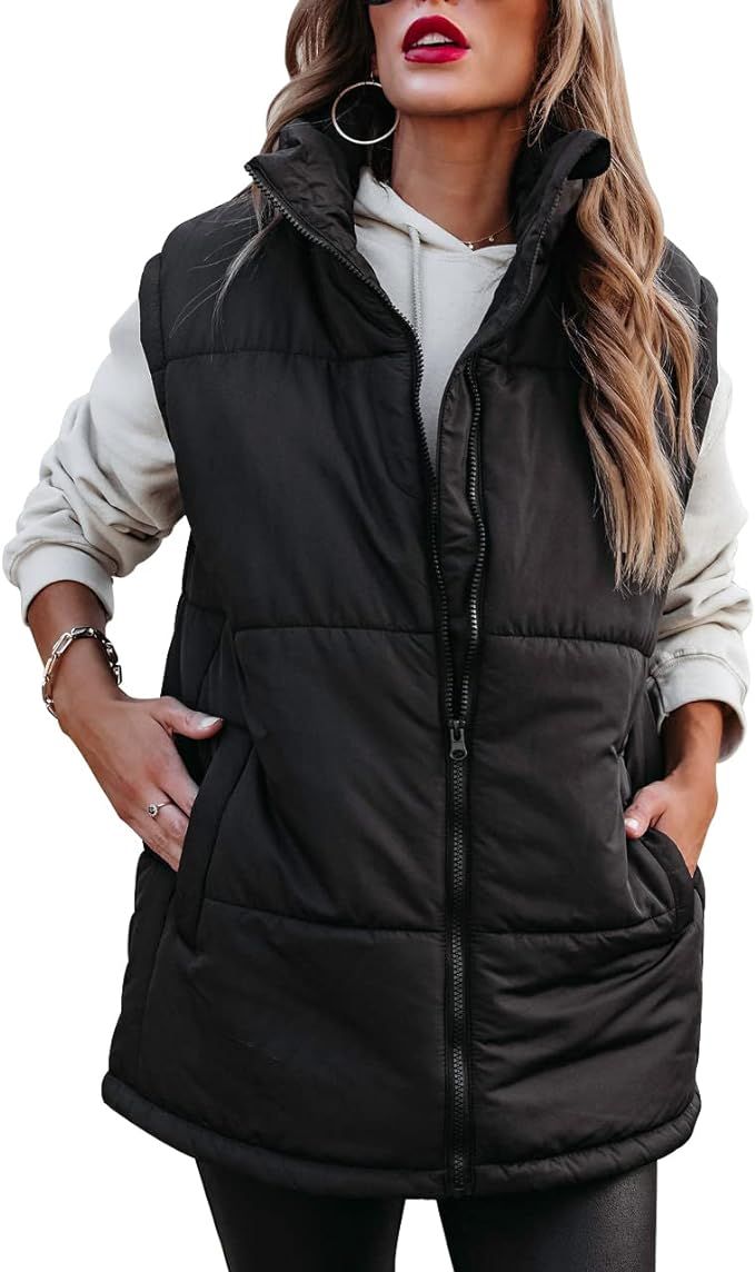 Danedvi Womens Sleeveless Puffer Vest Winter Zip Up Stand Collar Padded Coat Outerwear Vests with... | Amazon (US)