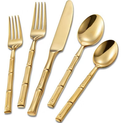 MOEPISY 20-Piece Gold Silverware Set with Bamboo Handle, Premium Stainless Steel Flatware, Dishwasher Safe for 4 | Target