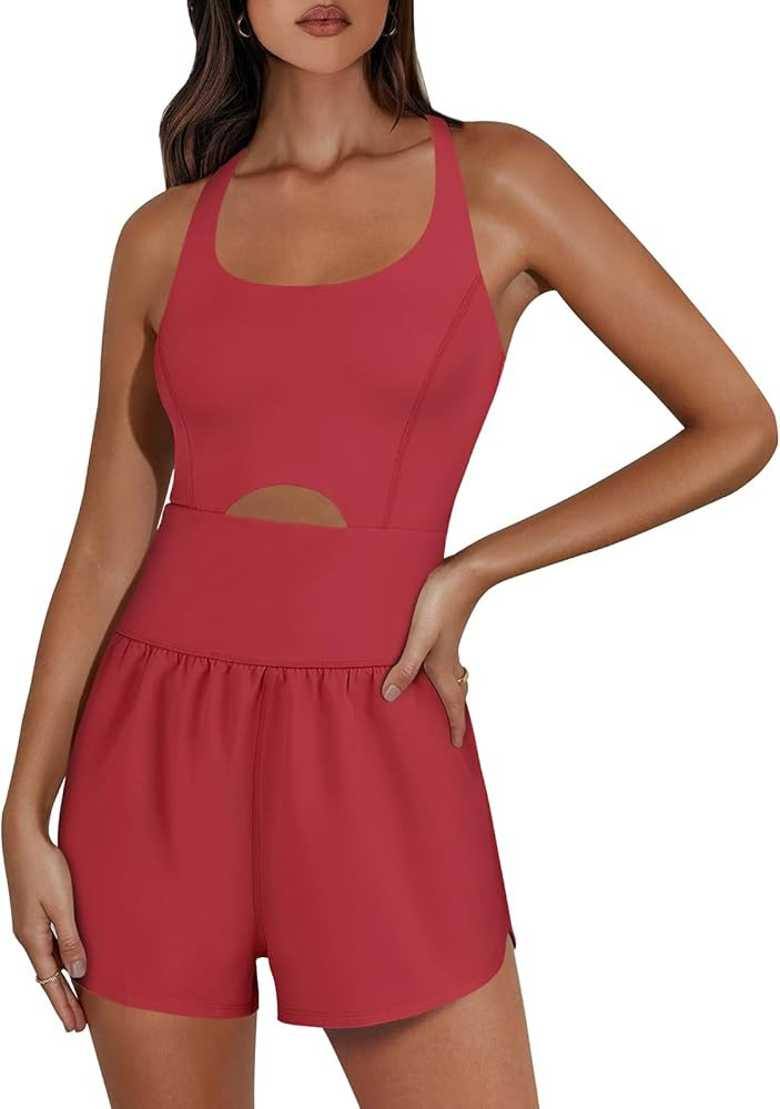 ANRABESS Womens Running Onesie Workout Rompers Summer One Piece Outfits Exercise Jumpsuits Gym Yo... | Amazon (US)