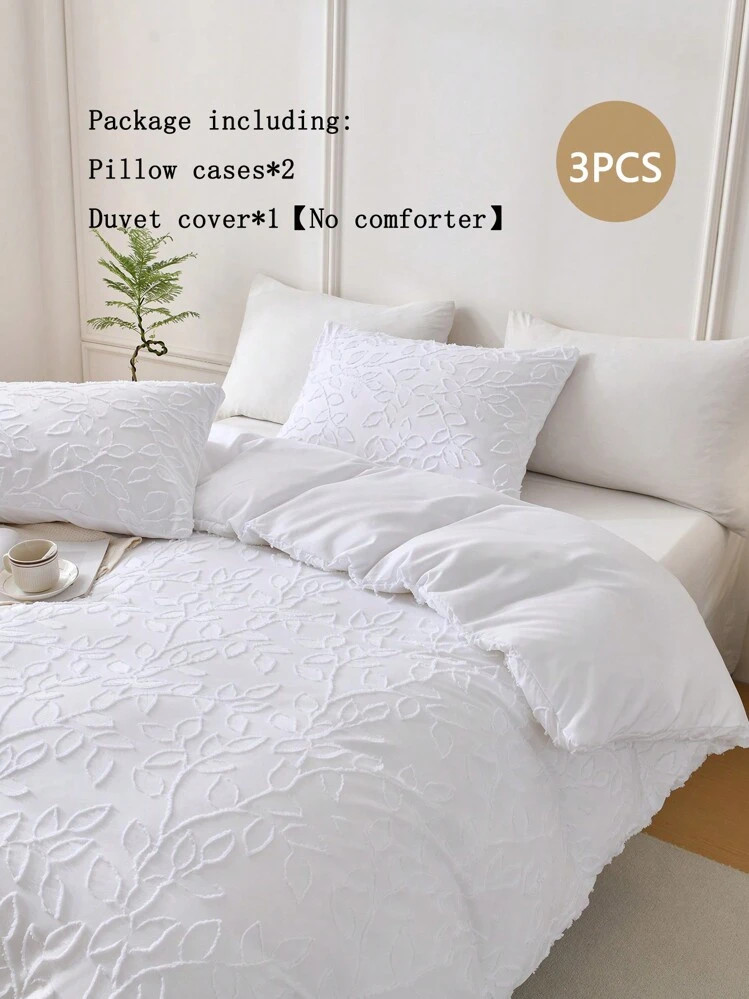 3pcs Solid Color Synthetic Leaf Cut Bedding Set | SHEIN