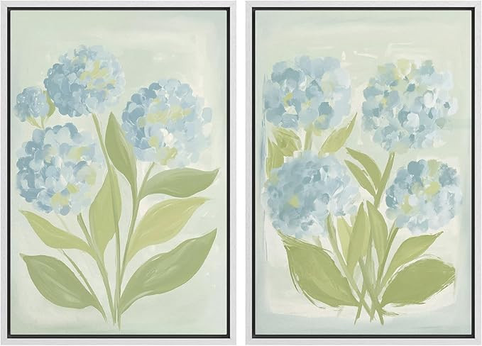 SIGNFORD Framed Canvas Print Wall Art Set Soft Hydrangea Pair Light Blue Florals with Green Leave... | Amazon (US)
