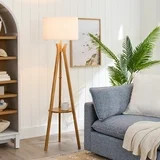 Better Homes & Gardens 63" Natural Wood Tripod Floor Lamp with Pleated Shade | Walmart (US)