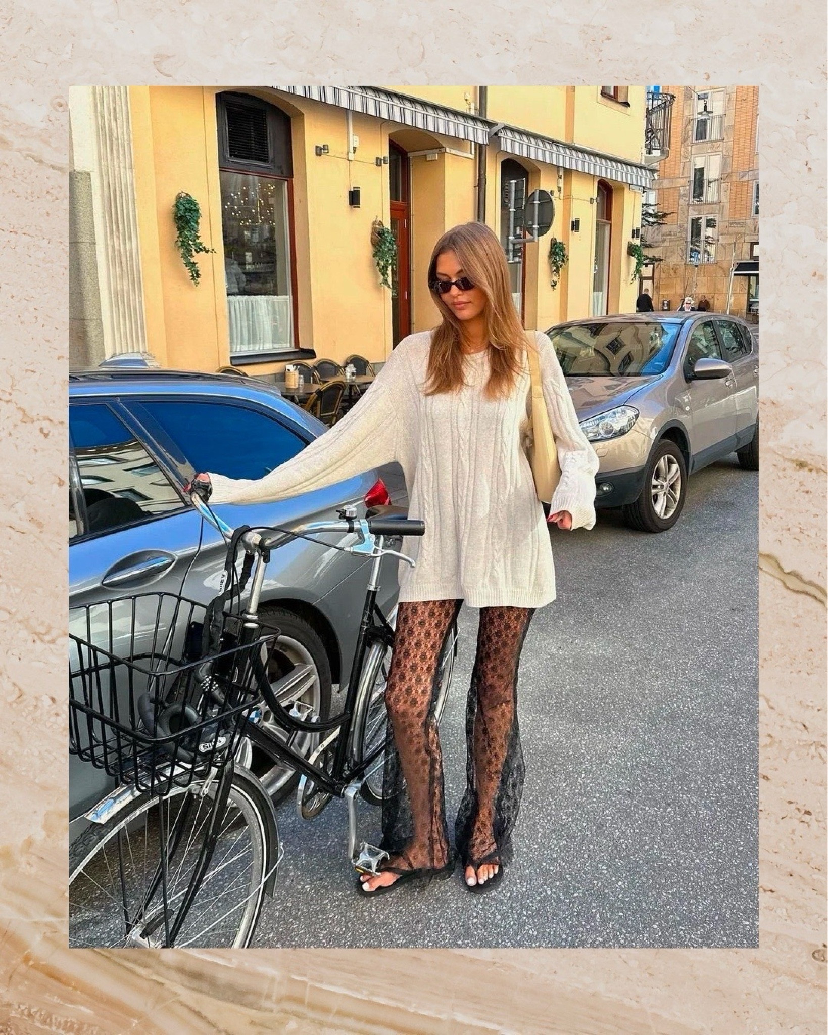 Add A Twist To Your Oversized Sweaters With Lace Pants - If you were quick to retrieve your sweaters from storage, only to find that the lingering summer warmth persists, know that you are not alone. The optimal solution is an outfit that embodies the best of both seasons. Sofia is pictured embracing autumn vibes in a cozy cable knit sweater. However, she nods to the remaining summer season with sheer lace pants that instantly elevate this transitional ensemble. #sweater #knitwear #falloutfit #lacepants // Continue reading on TheCoolHour.com

#LTKstyletip #LTKSeasonal