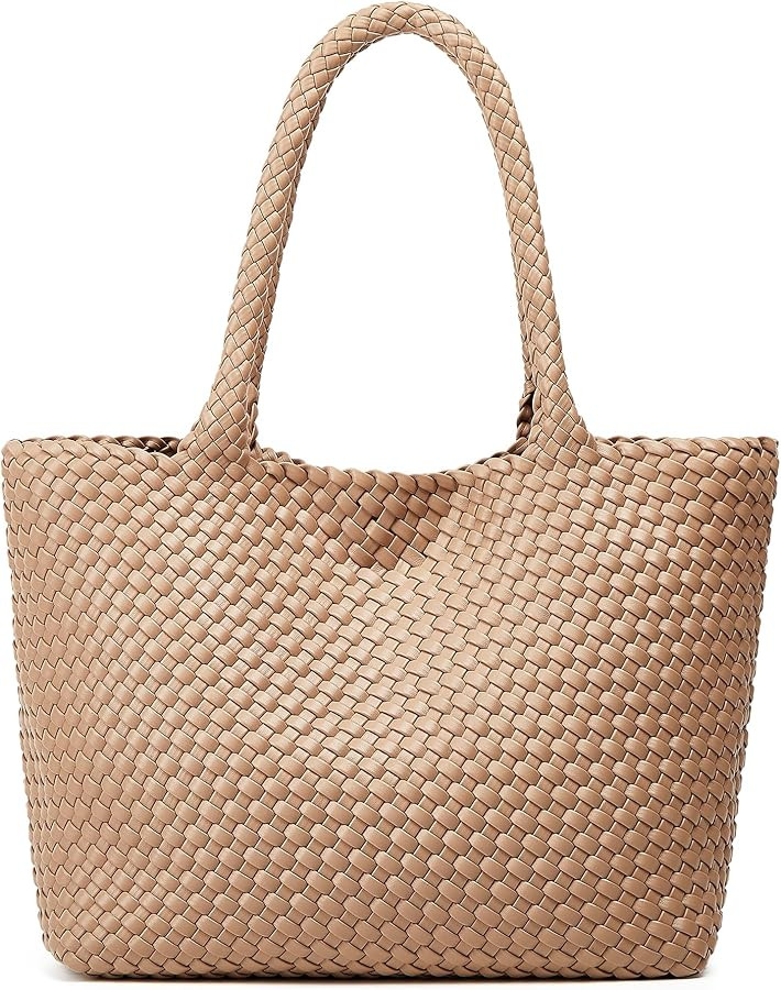 Woven Tote Bag Womens Purse: Vegan Leather Shoulder Handbags - Fashion Summer Beach Tote Bags - L... | Amazon (US)