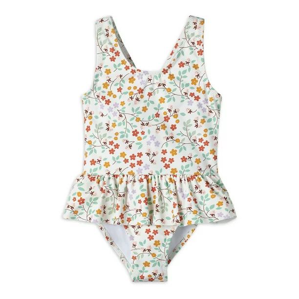 Modern Moments by Gerber Baby and Toddler Girl One-Piece Ruffle Swimsuit with UPF 50+, Sizes 12M-... | Walmart (US)