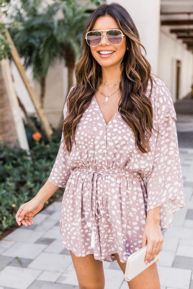 Trusting In You Taupe Dotted Dress Romper | Pink Lily