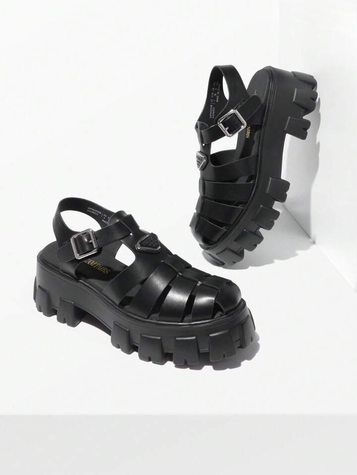 Women's Wedges Flatform Platform Roman Sandals Closed Toe Ankle Strap Casual Outing Vacation Platform Black Summer Shoes | SHEIN