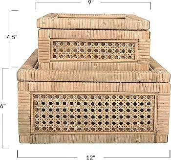 Creative Co-Op Modern Decorative Square Woven Rattan and Wood Display Boxes with Glass Top, Set o... | Amazon (US)