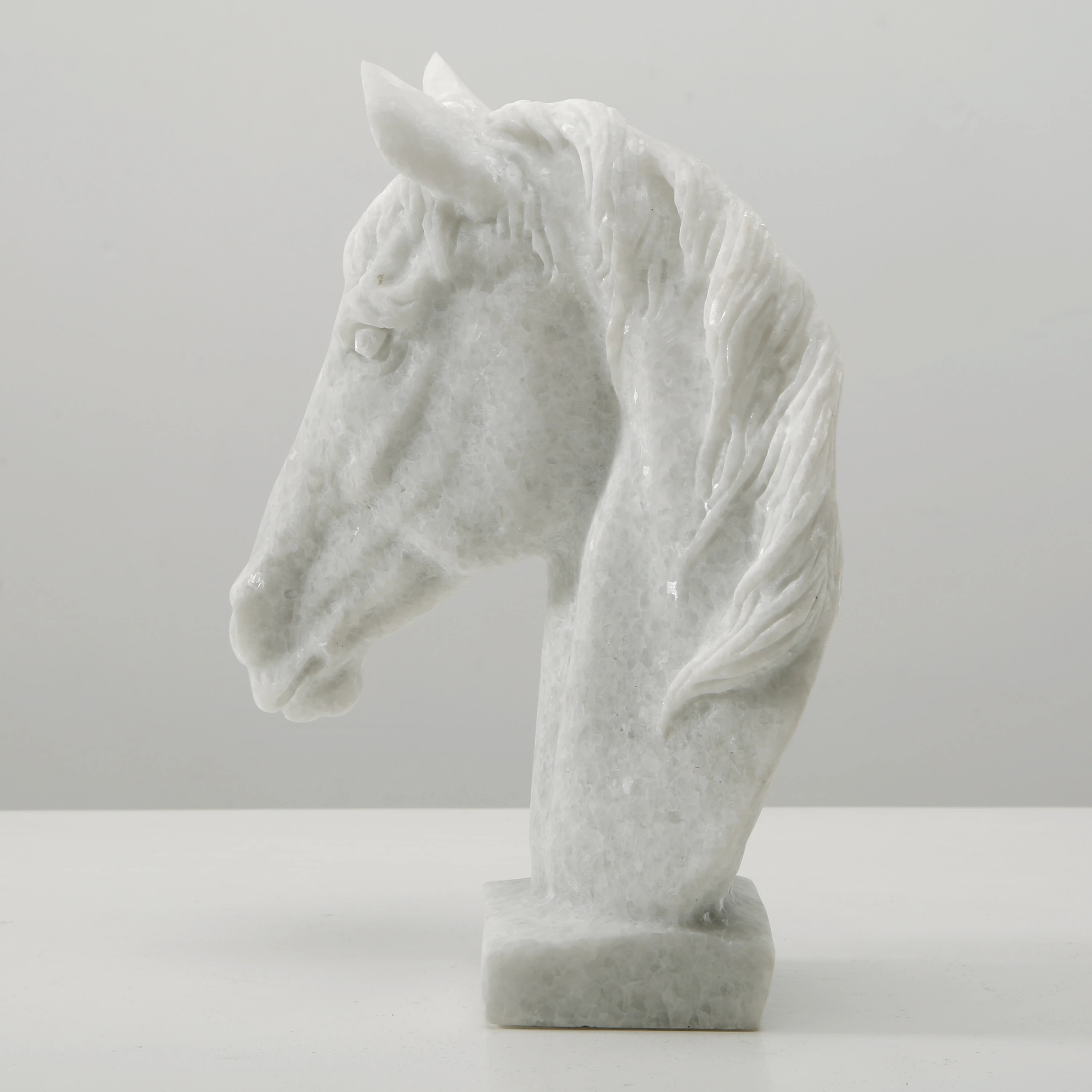 Artissance 9"H White Marble Hand Carved Horse Head Statue, Art Figurine Sculpture, Home Decor Collectible | Bed Bath & Beyond