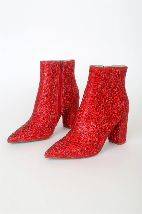 Cady Red Rhinestone Ankle Booties | Lulus (US)