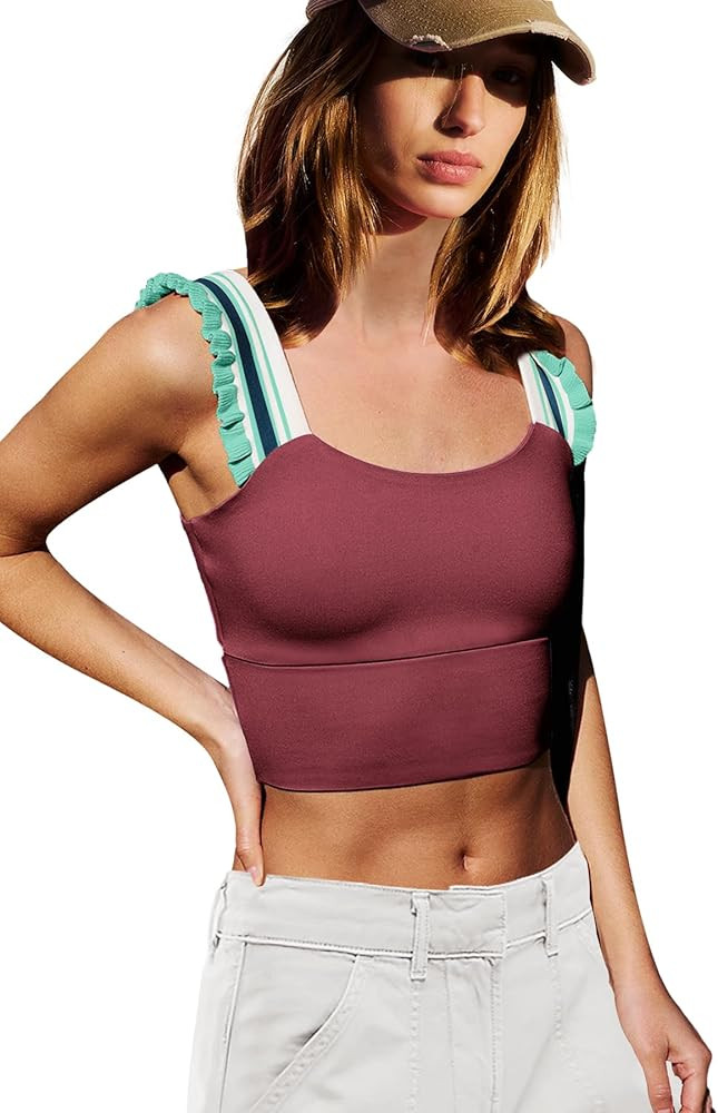 LAMISSCHE Womens Cropped Workout Tank Tops Padded Sports Bra Time Out Tank Ruffle Athletic Yoga G... | Amazon (US)