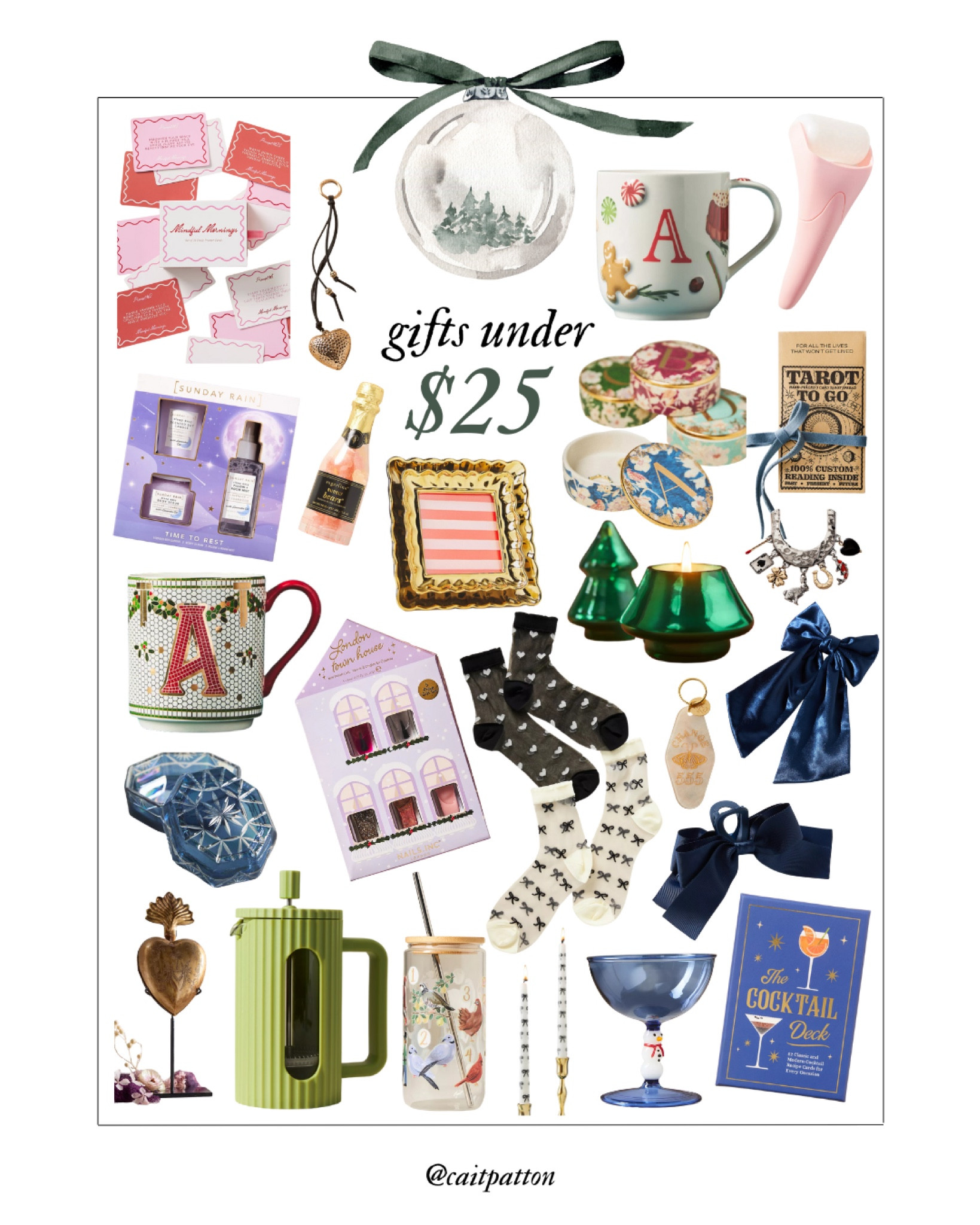 Holiday gifts under $25! Stocking stuffer, stocking stuffers, cheap holiday gift, affordable holiday gift, holiday gift set, frame, French press, holiday glass, holiday mug, Christmas glass, Christmas mug, holiday candle, Christmas candle, face roller, ice roller, bow clip, hair clip, hair bow, cute socks

#LTKFindsUnder50 #LTKGiftGuide #LTKHoliday