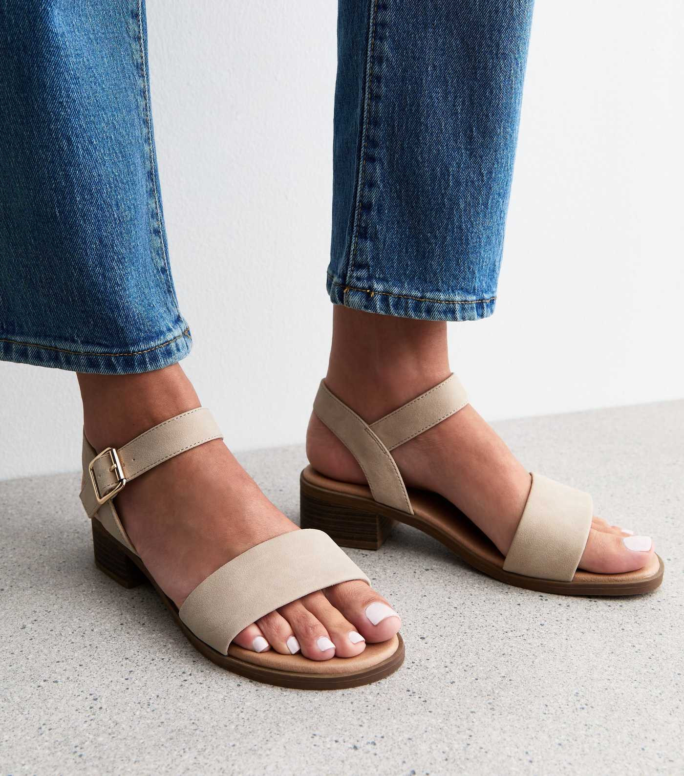 Wide Fit Cream Wide Strap Faux Leather Sandals | New Look | New Look (UK)