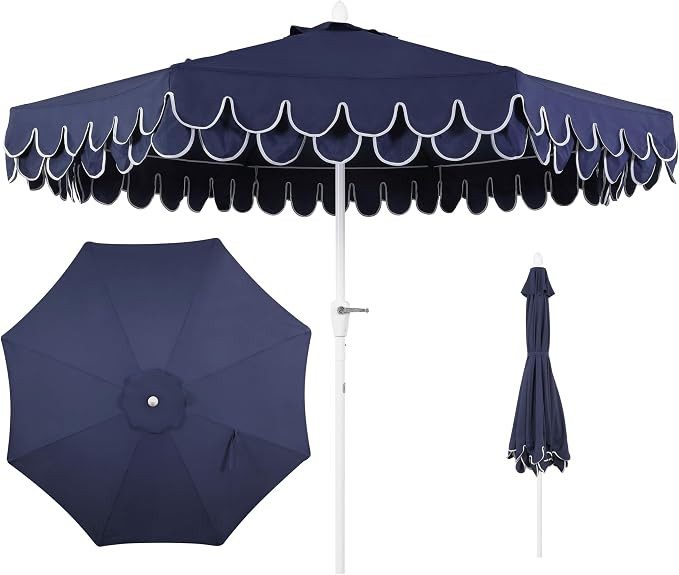 JONATHAN Y Tracy 9 ft. Outdoor Patio Umbrella with Scalloped Edge, Coastal Market Table Umbrella ... | Amazon (US)