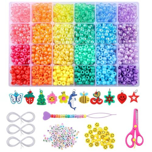 MAKERSLAND 3277+pcs Pony Beads Kit 24 Color Rainbow Plastic Pony Bead Heart Beads Elastic String Kandi Bead for Braids Cute Charm DIY Crafts Jewelry Making Kit for Bracelets Necklaces | Amazon (US)