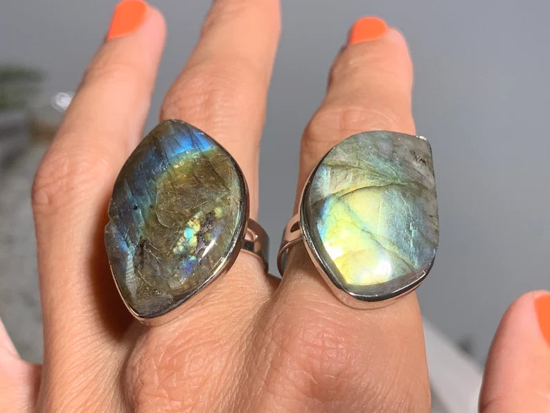 Size 8-10 US Labradorite Ring, Adjustable Silver Labradorite Ring, Freeform Labradorite, 18.2-19.... | Etsy (US)