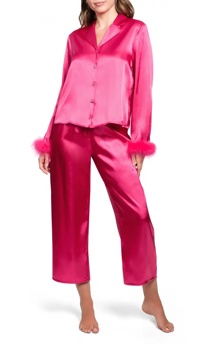 In Bloom by Jonquil Nayeli Marabou Trim Satin Top & Pants Pajamas | Nordstromrack | Nordstrom Rack