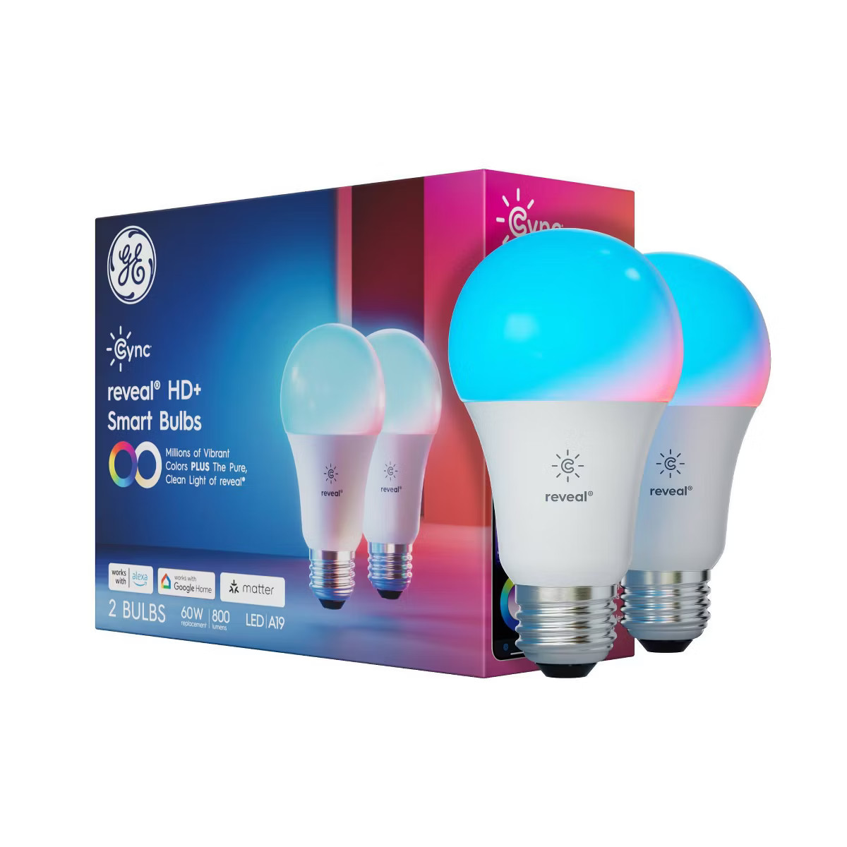 GE 2pk CYNC Reveal Smart A21 LED Light Bulbs Full Color | Target