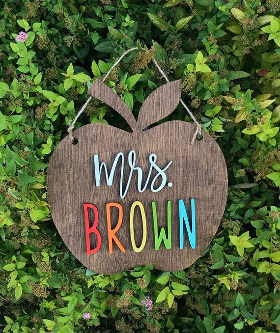 Raised Lettering Rainbow Teacher Apple Sign; Classroom Decor; Personalized Teacher Apple; Teacher... | Etsy (US)