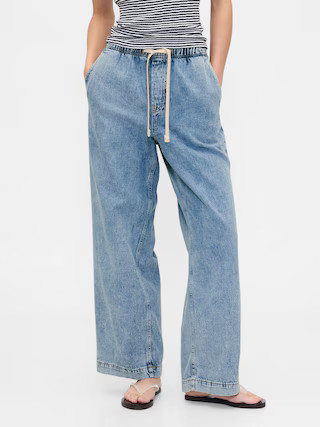 High Rise Pull-On Wide-Leg Jeans | Gap Factory