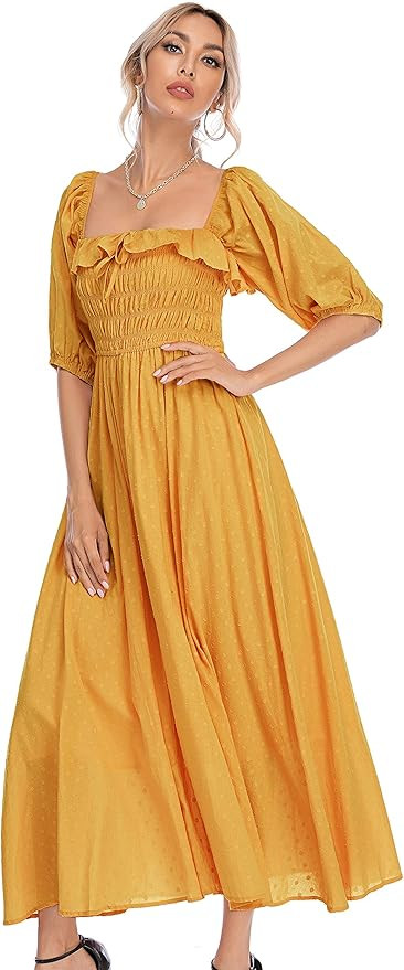 R.Vivimos Women Summer Half Sleeve Cotton Ruffled Vintage Elegant Backless A Line Flowy Long Dres... | Amazon (US)