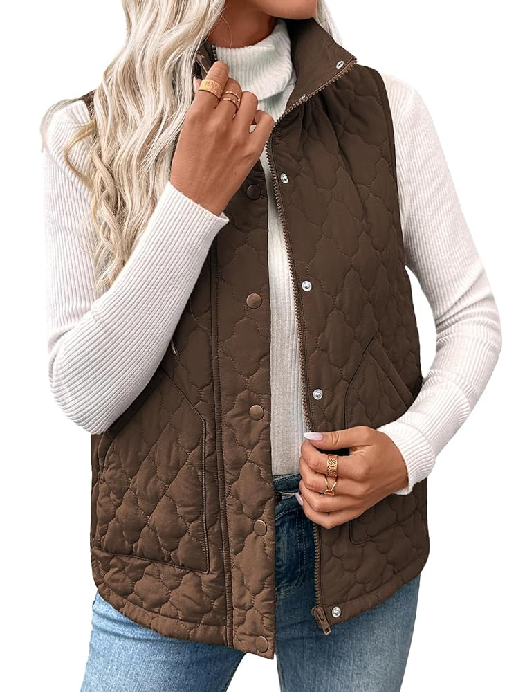 EVALESS Womens Puffer Vest Lightweight Stand Collar Sleeveless Quilted Jackets Button Fall Spring... | Amazon (US)