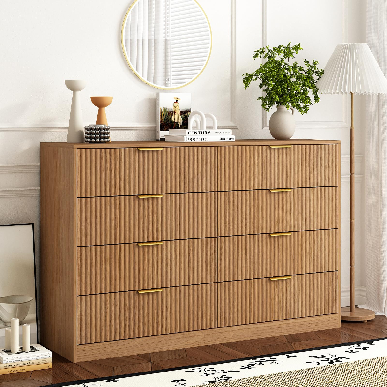 8 Drawer Dresser for Bedroom, Modern Fluted Double Dresser, 55" Wide Chest of Dressers, Mid Centu... | Amazon (US)