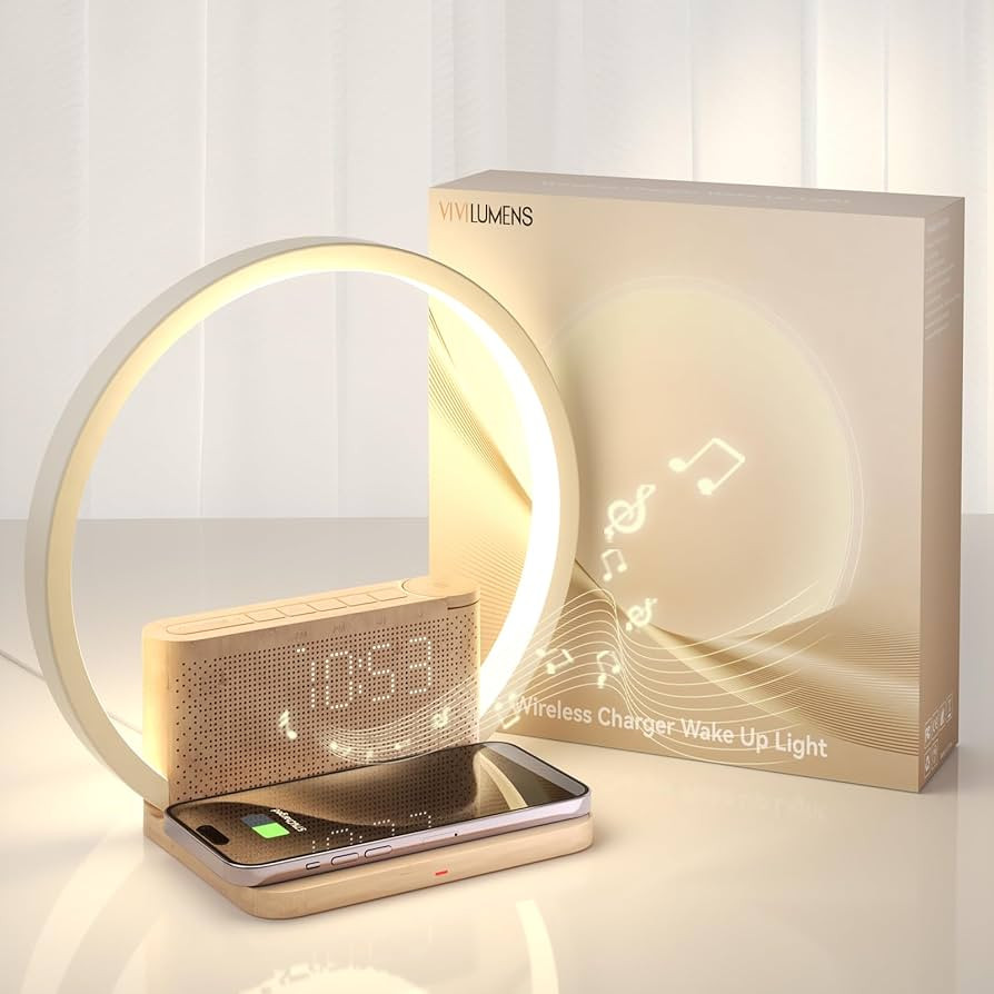 Vivilumens Sunrise Alarm Clock Wireless Charger, 10 White Noise Sound Machine Alarm Clock with 30... | Amazon (US)