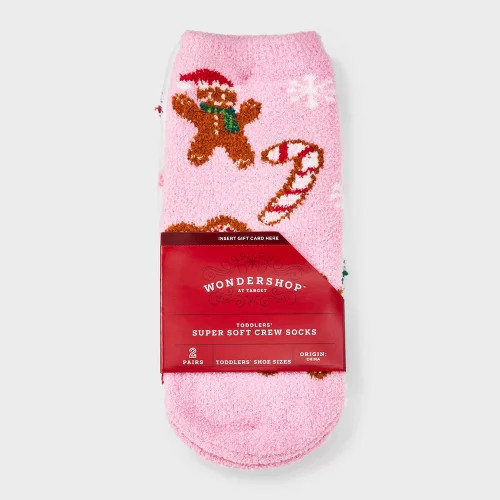 Toddler 2pk Gingerbread Cookies Christmas Cozy Socks with Gift Card Holder - Wondershop™ Pink 2... | Target