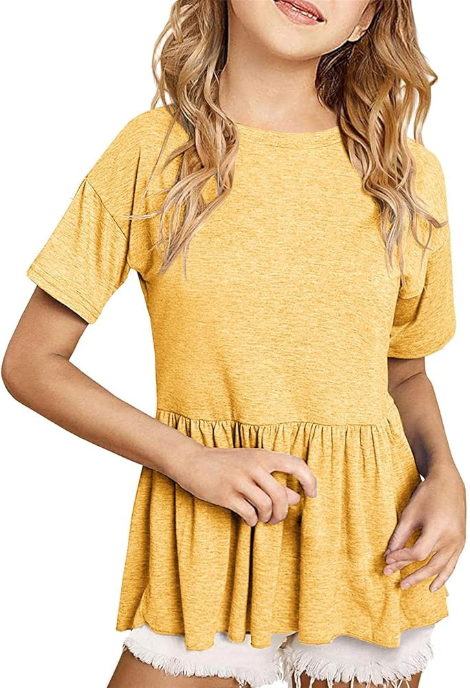 Ebifin Girls Short Sleeve Tops Casual Crewneck T Shirts Kids Peplum Babydoll Tunic Tees Blouses S... | Amazon (US)