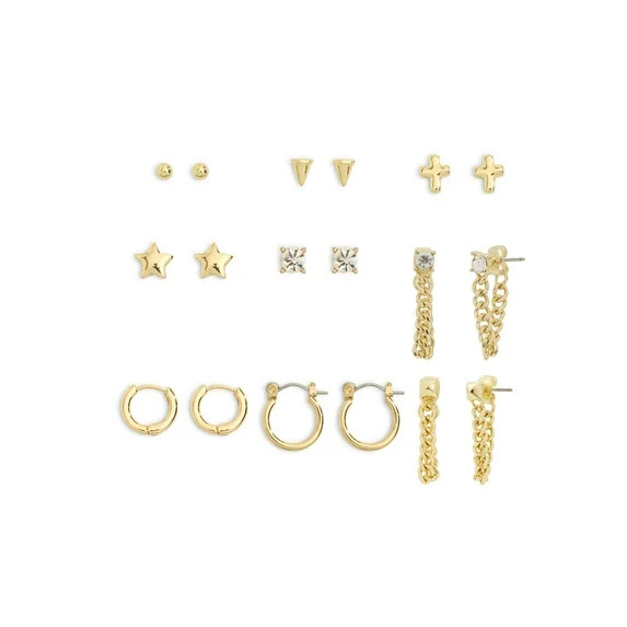 Madden NYC Women's Gold Tone Western Mixed Stud & Hoop 9-Piece Earring Set | Walmart (US)