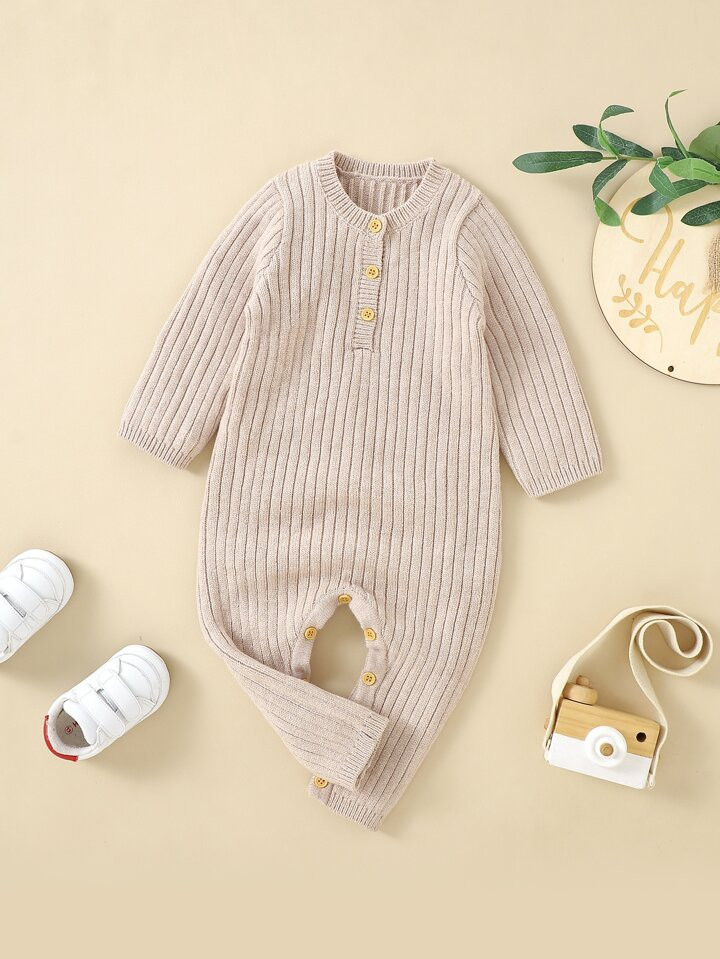 Baby Half Button Knit Jumpsuit | SHEIN