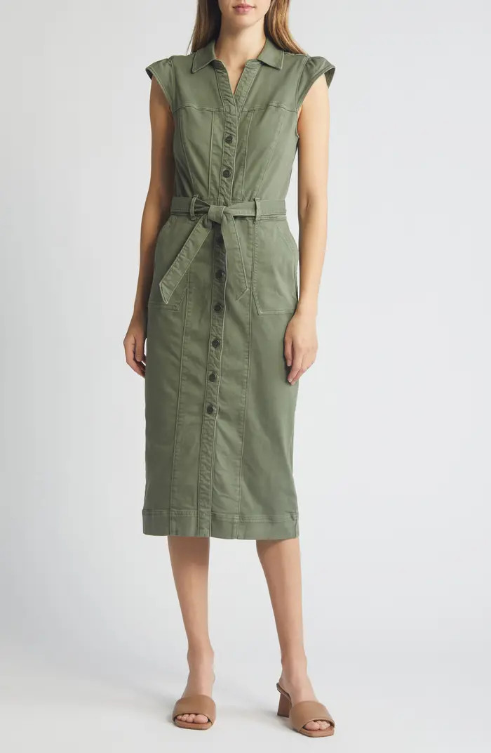 Jaxsyn Cap Sleeve Stretch Twill Midi Shirtdress | Nordstrom