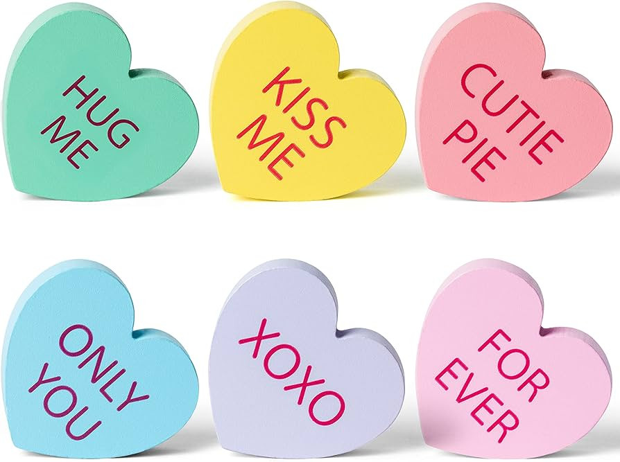 WATINC 6Pcs Valentine Heart Table Decor Tiered Tray Signs, Happy Valentine's Day Double-sided Conver | Amazon (US)