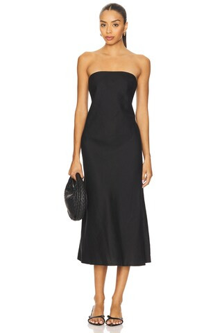 Enza Costa Linen Bias Dress in Black from Revolve.com | Revolve Clothing (Global)