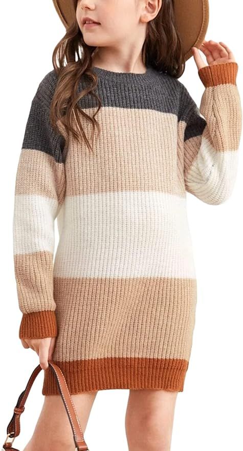 Hestenve Girl's Long-Sleeve Knitted Dress Pullover Long Sweater Bodycon Dresses Winter Clothes fo... | Amazon (US)