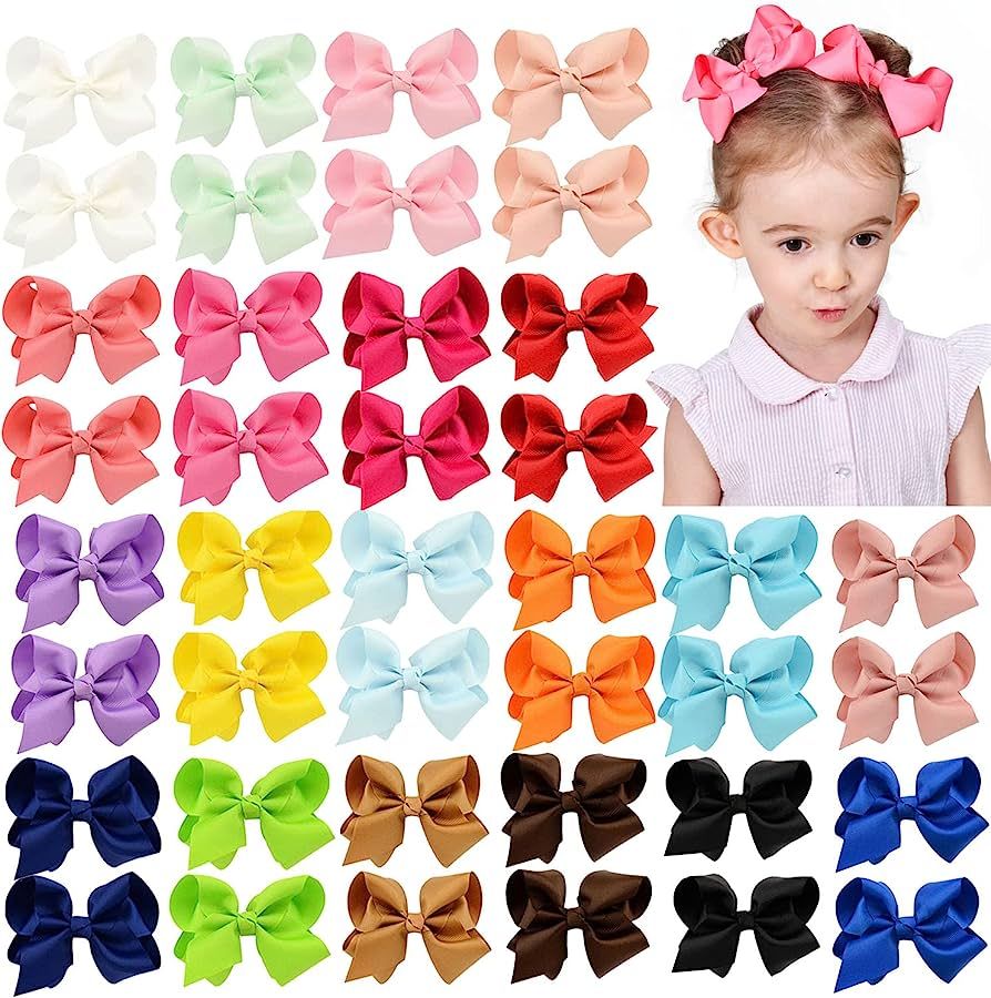 40PCS 4.5 Inch Hair Bows for Girls Grosgrain Ribbon Toddler Hair Accessories with Alligator Clips... | Amazon (US)