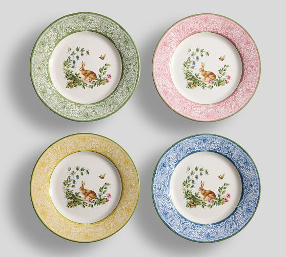 Botanical Bunny Stoneware Salad Plates - Mixed Set of 4 | Pottery Barn (US)
