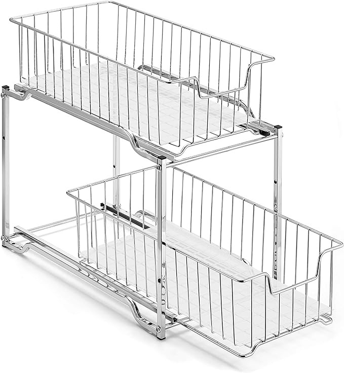 Simple Trending Stackable 2-Tier Under Sink Cabinet Organizer with Sliding Storage Drawer, Chrome | Amazon (US)