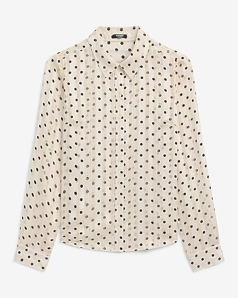 Metallic Satin Striped Polka Dot Portofino Shirt | Express