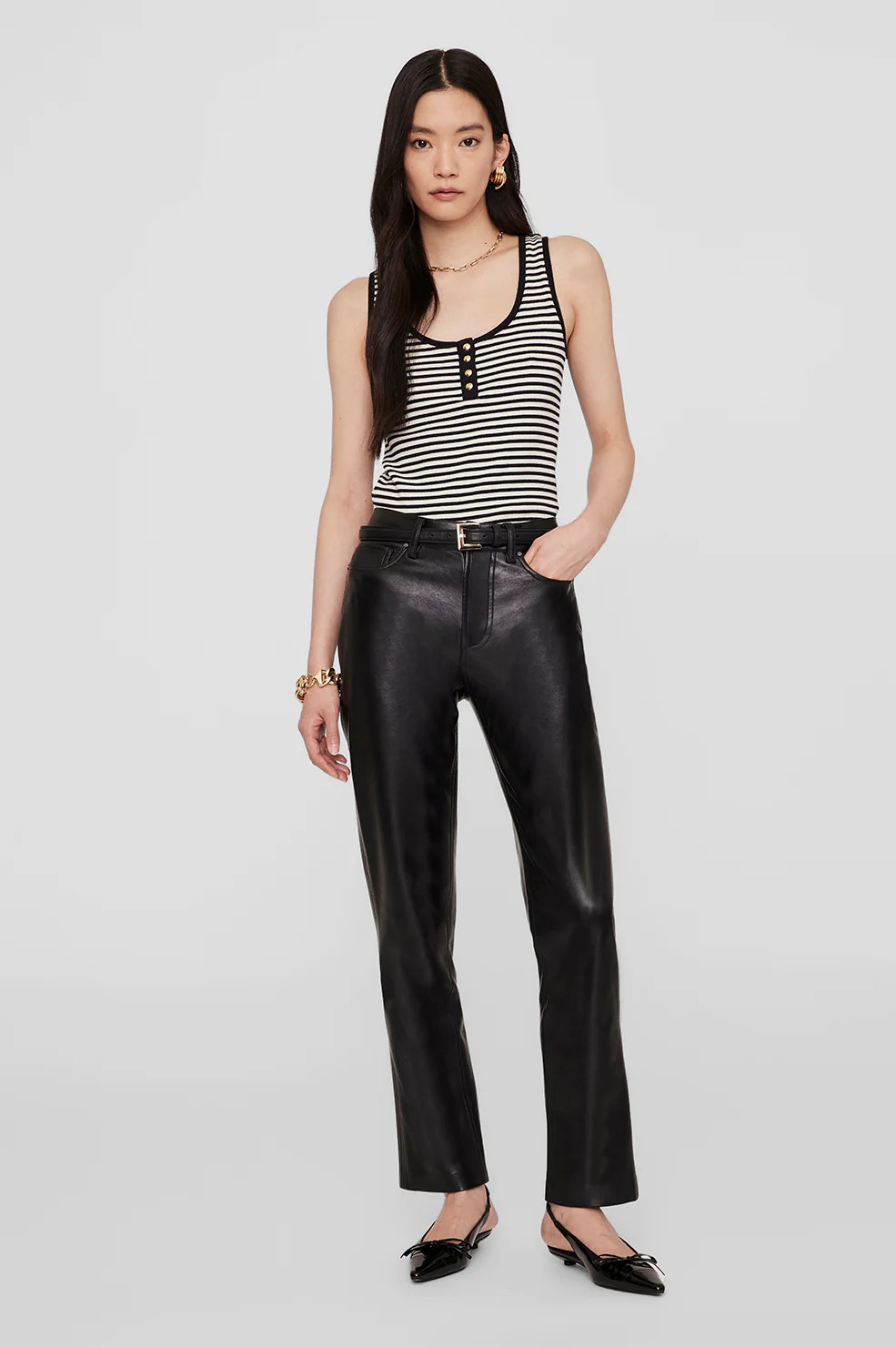 ANINE BING Alessia Tank in Cream And Black Stripe | Anine Bing