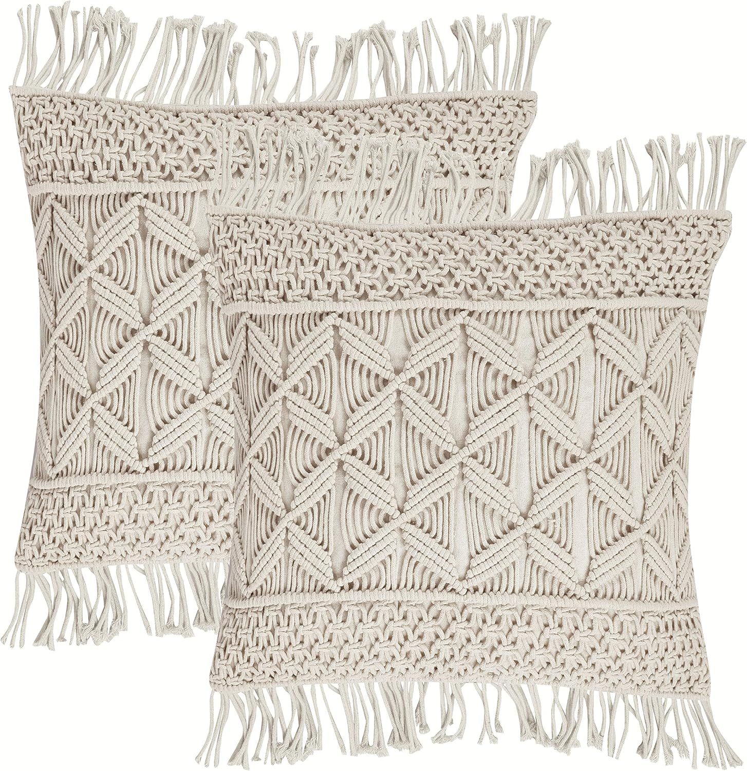 REDEARTH Macrame Throw Pillow Cushion Covers-Woven Decorative Farmhouse Cases Set for Couch, Sofa... | Amazon (US)