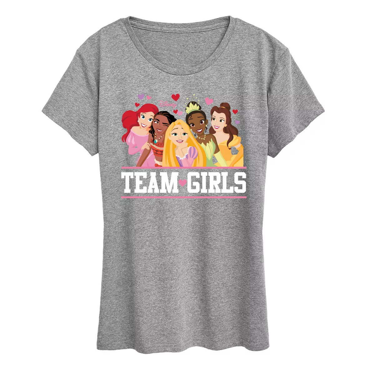 Women's Disney Team Girls Princesses Short Sleeve Graphic T-Shirt - Heather Grey - 2 X-Large | Target